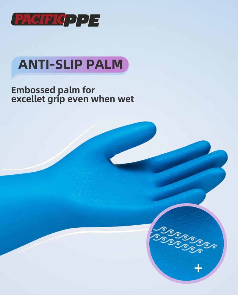 PACIFIC PPE 4 Pairs Reusable Dishwashing Cleaning Gloves with Latex Free, Cotton Lining, Kitchen Gloves, Blue, Large - Image 4